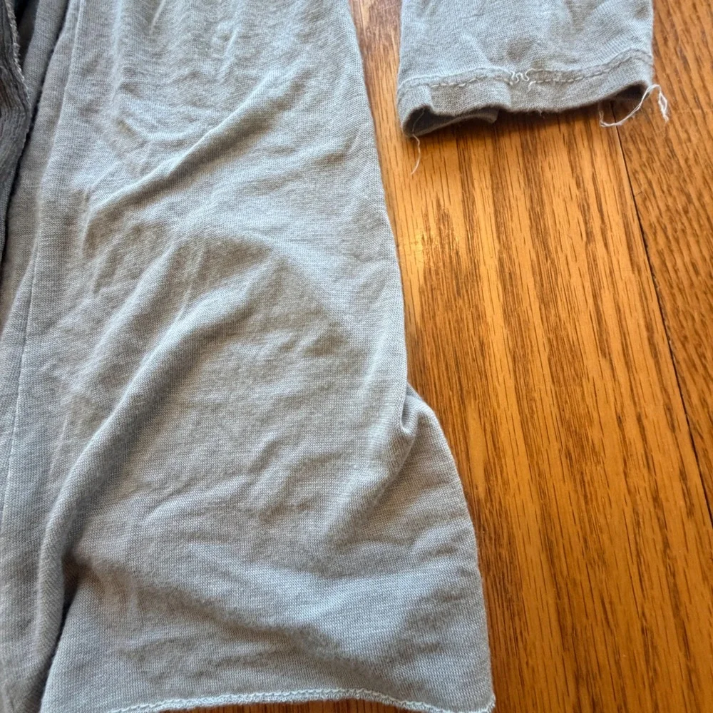 Longline Cardigan Open Front Women Small Grey Silk Trim Made In Italy Minimalist